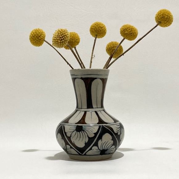 Hand Painted Blue & Brown Bohemian Style Ceramic Bud Vase - Picture 6 of 6